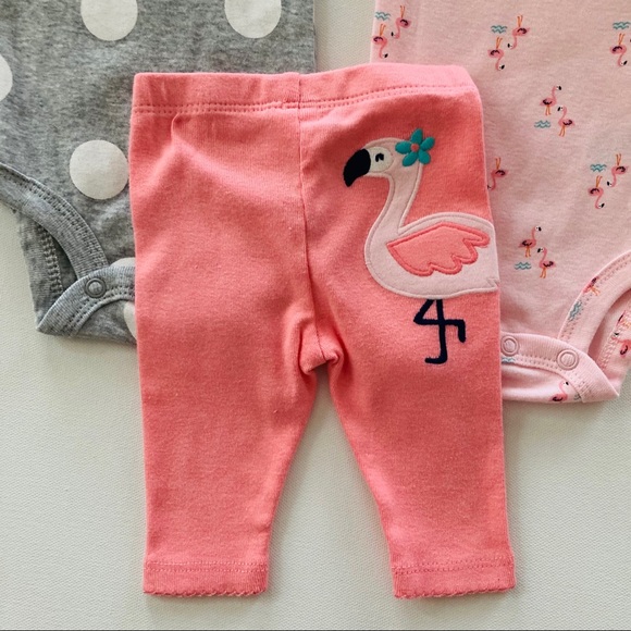 Carter’s Newborn 24 Months Baby Girl Flamingo Bodysuit Pant Set Outfit Pink - Picture 3 of 4